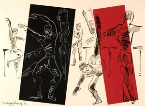Artist: Alan Halliday; Painting: Dancers with Black & Red collage