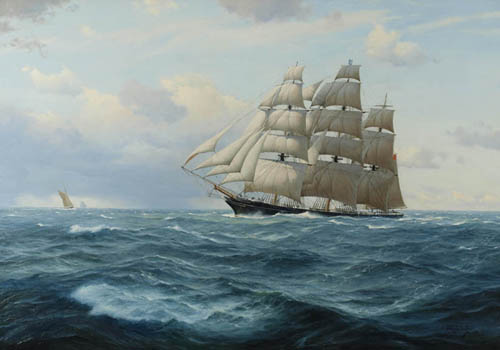 Artist: Derek George Montague Gardner, RSMA; Painting: The Tea Clipper Taitsing, September 1866