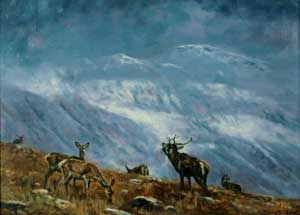 Artist: John Trickett; Painting: Stag & Hinds