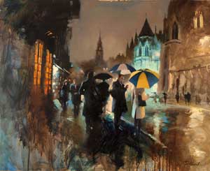 Artist: Michael Alford; Painting: The Law Courts, Winter Evening