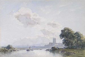 Artist: Gerald Ackermann, R I; Painting: Gloucester Cathedral